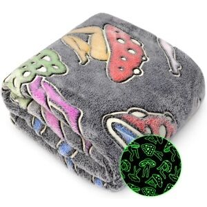 Glow In The Dark Mushrooms Blanket, Large 50” x 60”Throw soft All Season